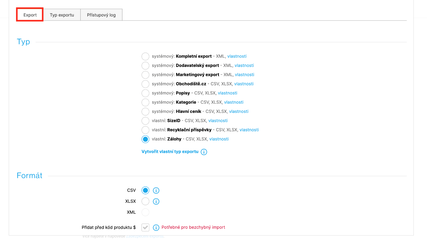 Screenshot - Export Config