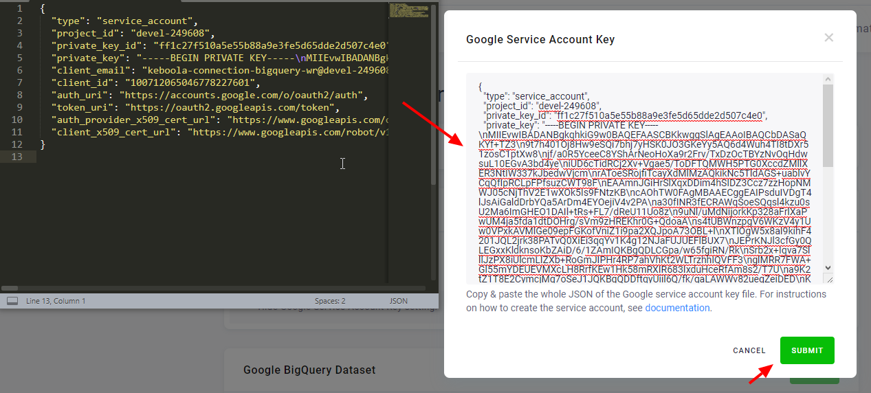 Screenshot - Copy & Paste Service Account Key