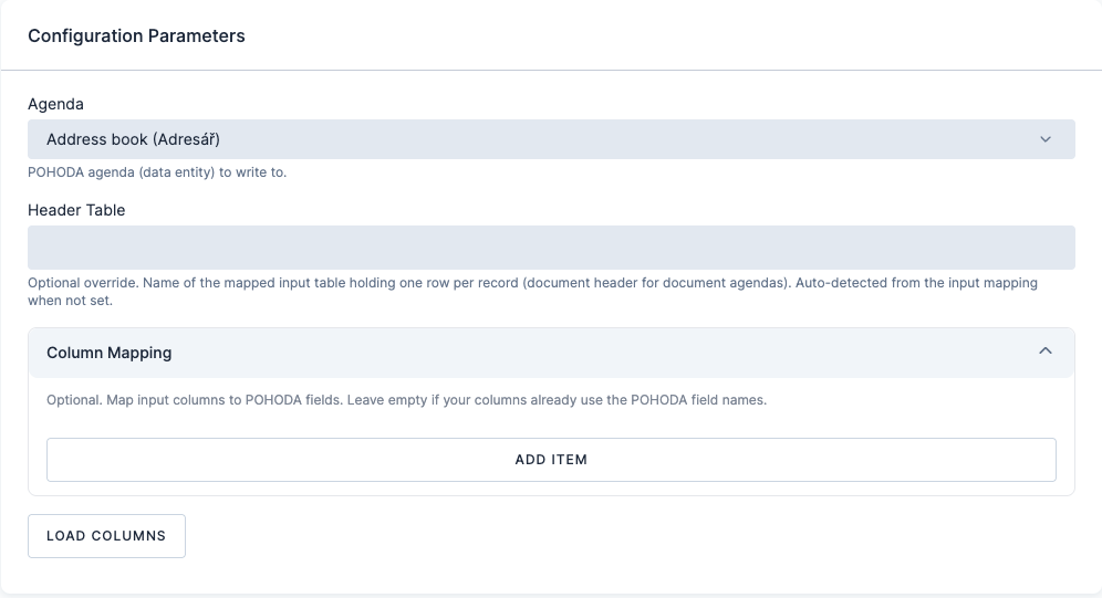 Screenshot - POHODA mServer row configuration