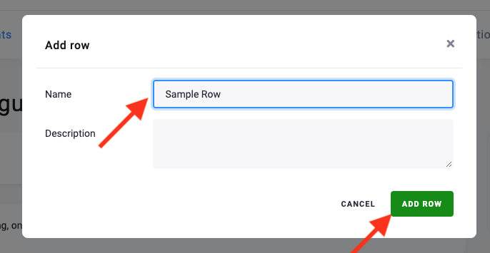 Screenshot - Generating new row configuration