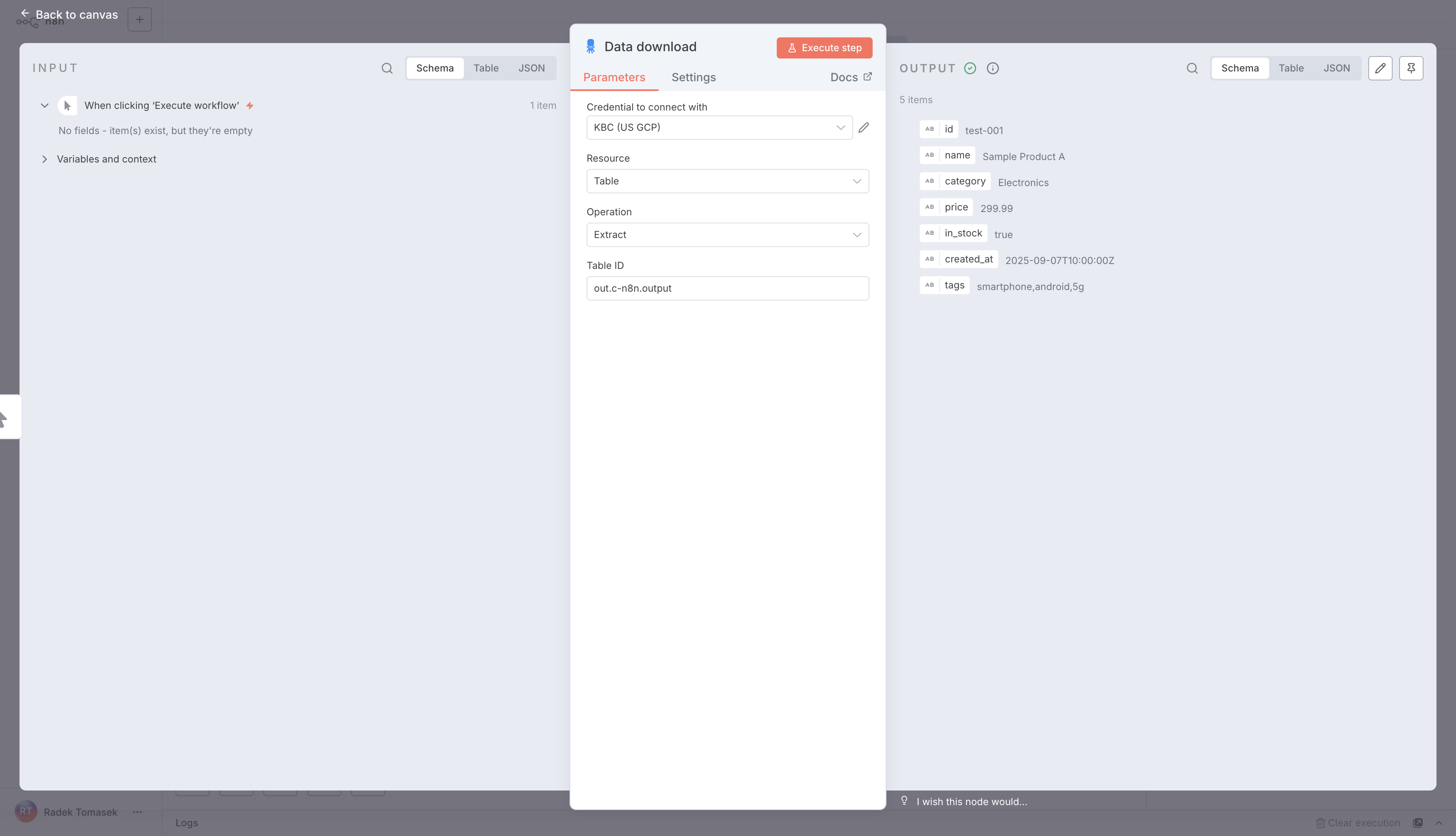 An example of data download with Keboola Node in n8n