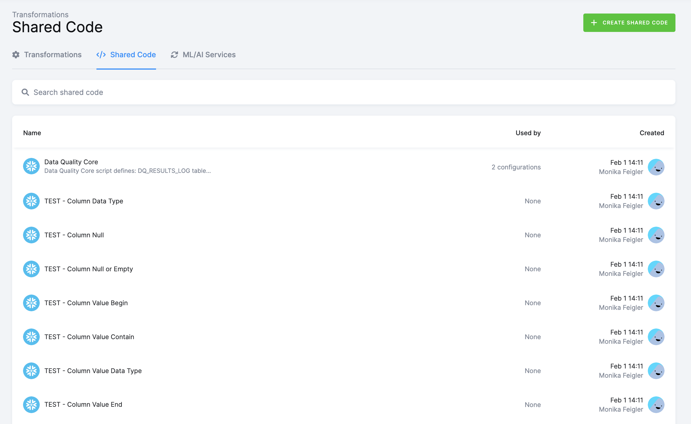 Data Quality Shared Codes