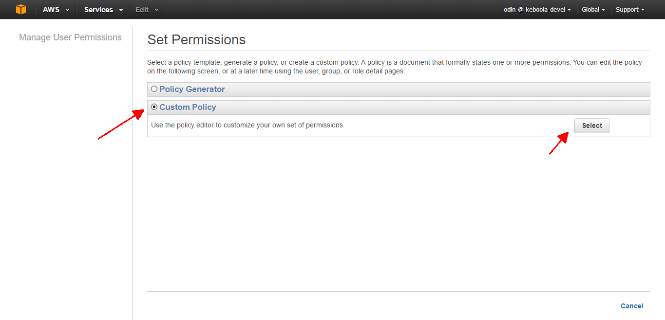 Screenshot - AWS Create Custom Policy