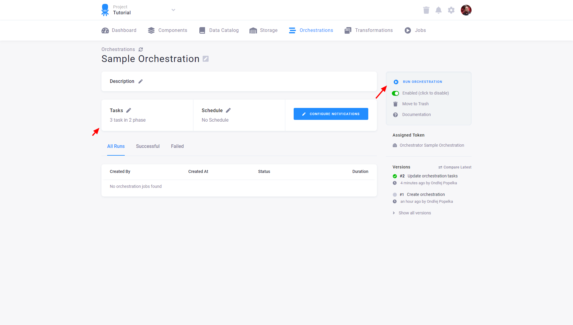 Screenshot - Orchestration Main Page Configured