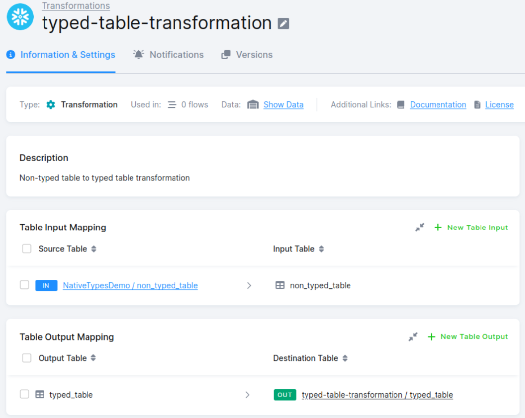 Screenshot - Typed Table Transformation