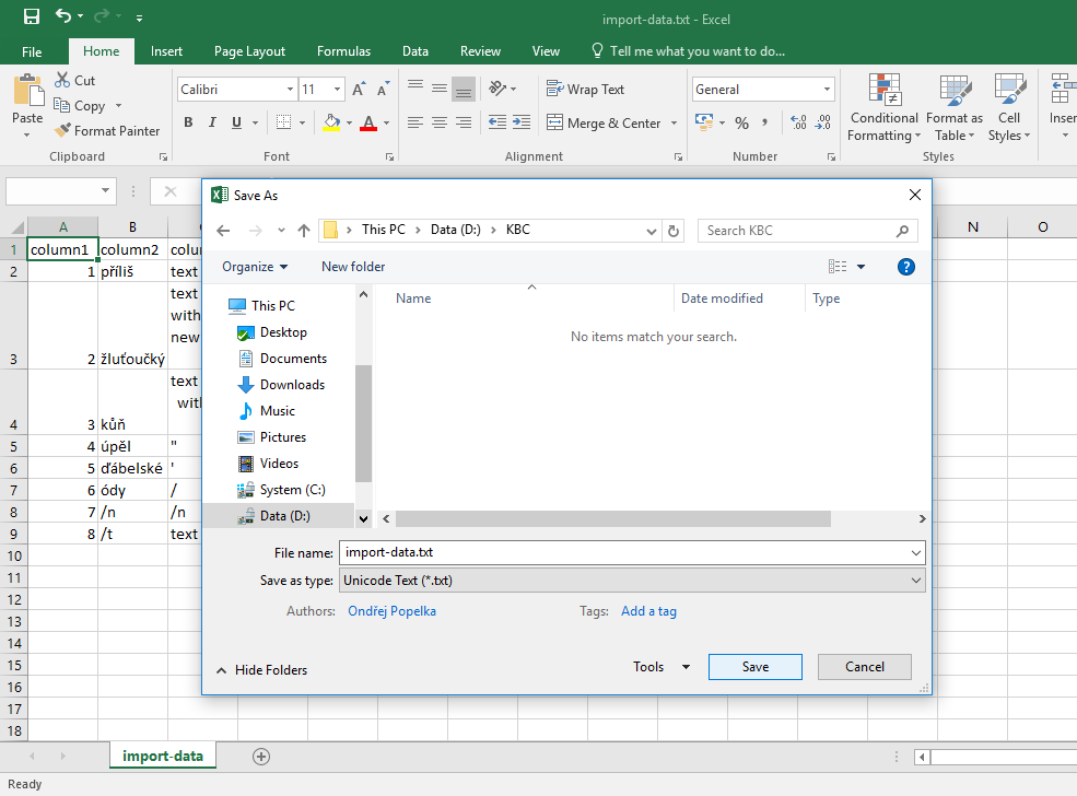 Screenshot -- Excel Export - Save File