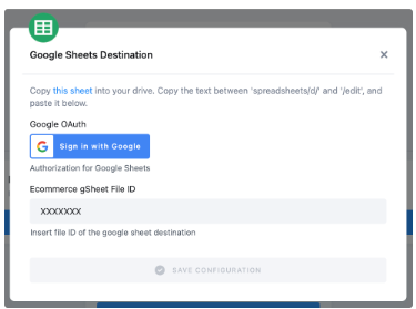 Google Sheets Destination