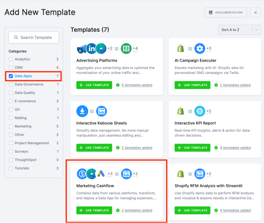 Add New Template – Data Apps