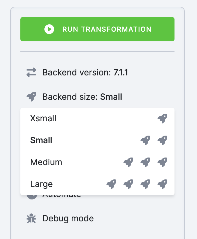 Screenshot - Backend size configuration