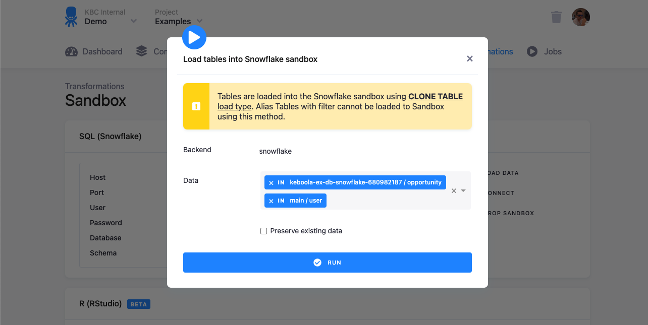Screenshot - Load data into Sandbox