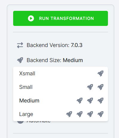Screenshot - Backend size configuration