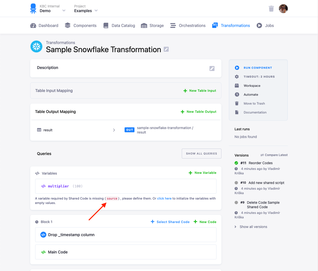 Screenshot - Shared Code in Transformation