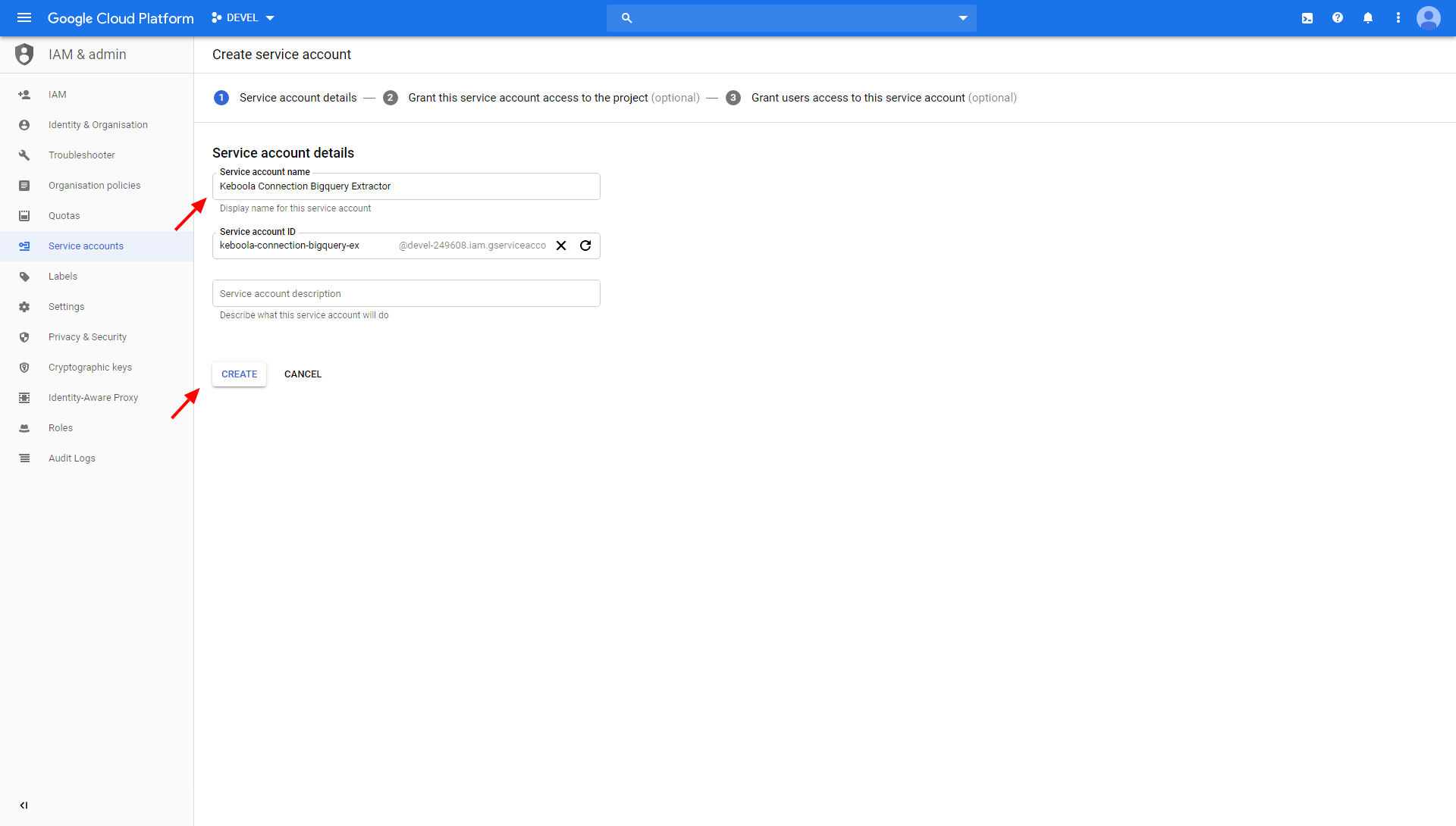 Screenshot - Google Service Account Detail