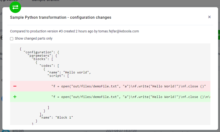 Detailed diff of configuration change