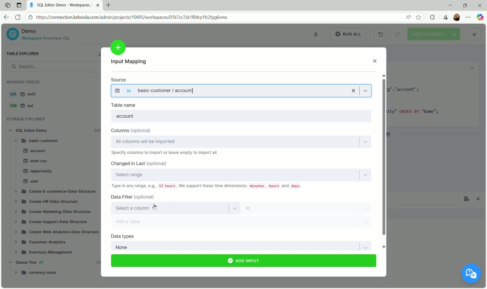 Input Mapping dialog